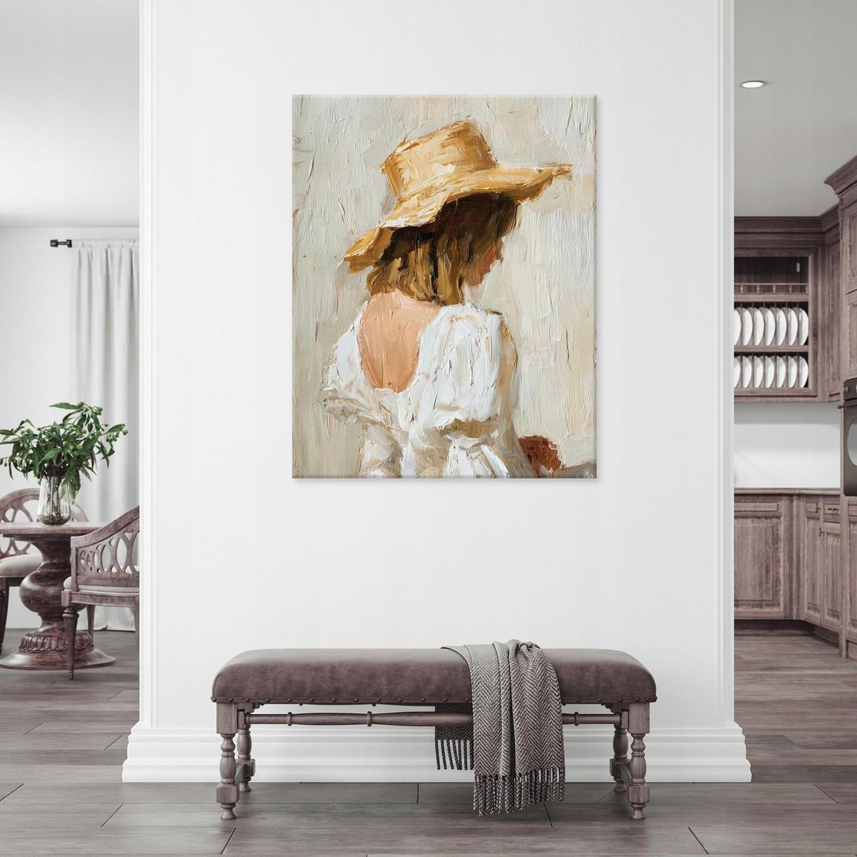 BILDER Frau Hut Abstrakt Boho Beige 100x70 - Multicolor, Holzwerkstoff (70/100cm) - Wallarena