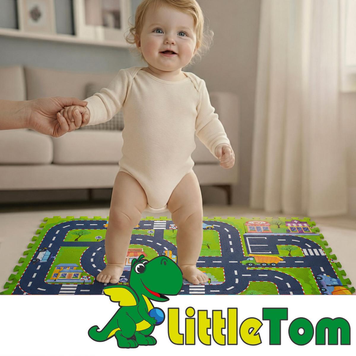 SPIELMATTE STRASSE- 120/90 cm Puzzlematte Grün - Multicolor, Kunststoff (30/30cm) - Littletom