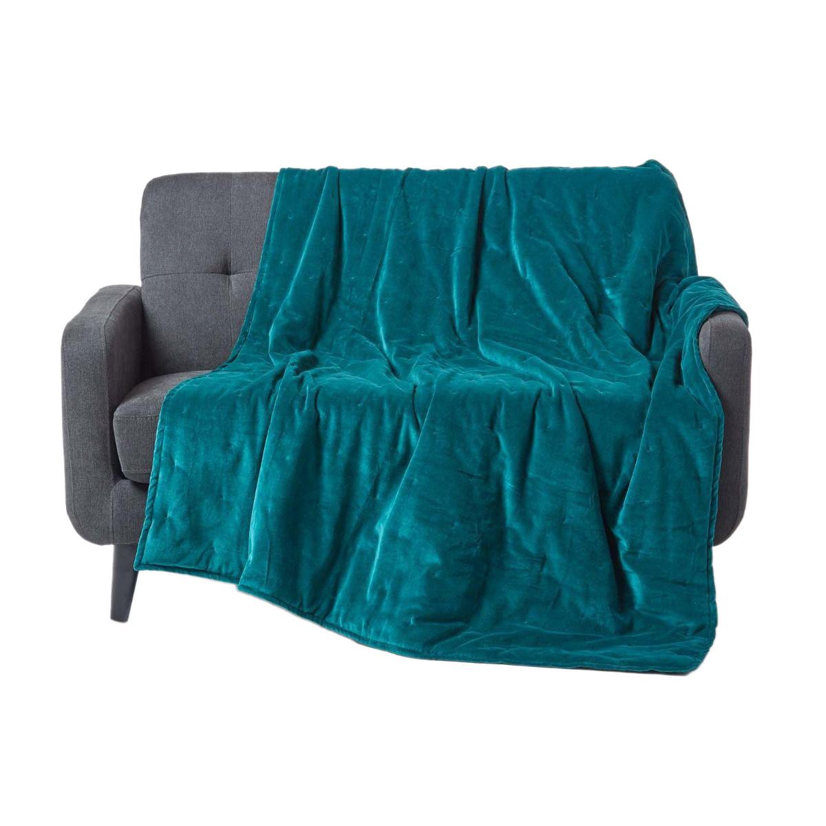 SAMT-KUSCHELDECKE 150/200 cm, Baumwolle wattiert - Petrol, Textil (150/200cm) - Homescapes