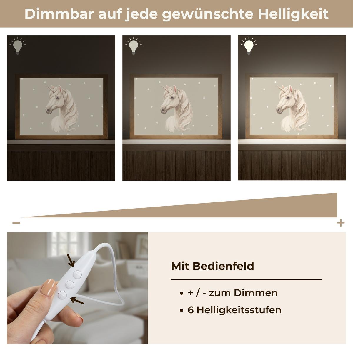 WANDLEUCHTE Einhorn - Weiß - Punkte 30x20 cm - Taupe, Holzwerkstoff (30/20/8cm) - OnlyWow