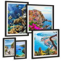 BILDER SET 5er Set - 50x50 cm & 20x30 cm & 40x60 cm Schwarzer Rahmen - Berglandschaften im Hintergrund - Schwarz, Kunststoff (40/60cm) - TULUP