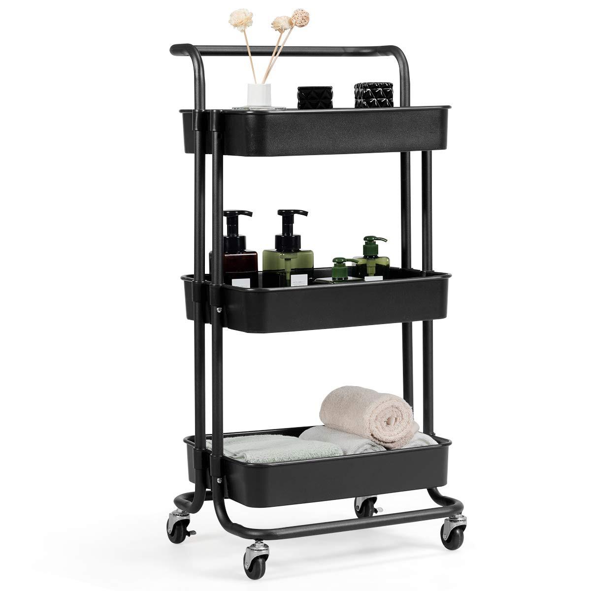 STORAGE TROLLEY Schwarz - Schwarz, Metall (42/87/35cm) - COSTWAY
