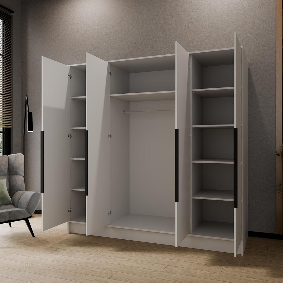 DREHTÜRENSCHRANK Pavia ohne Spiegel, Weiß mit mit schwarzen Griffen, 200 cm - Weiß, Holzwerkstoff (200/200/51cm) - Beautysofa