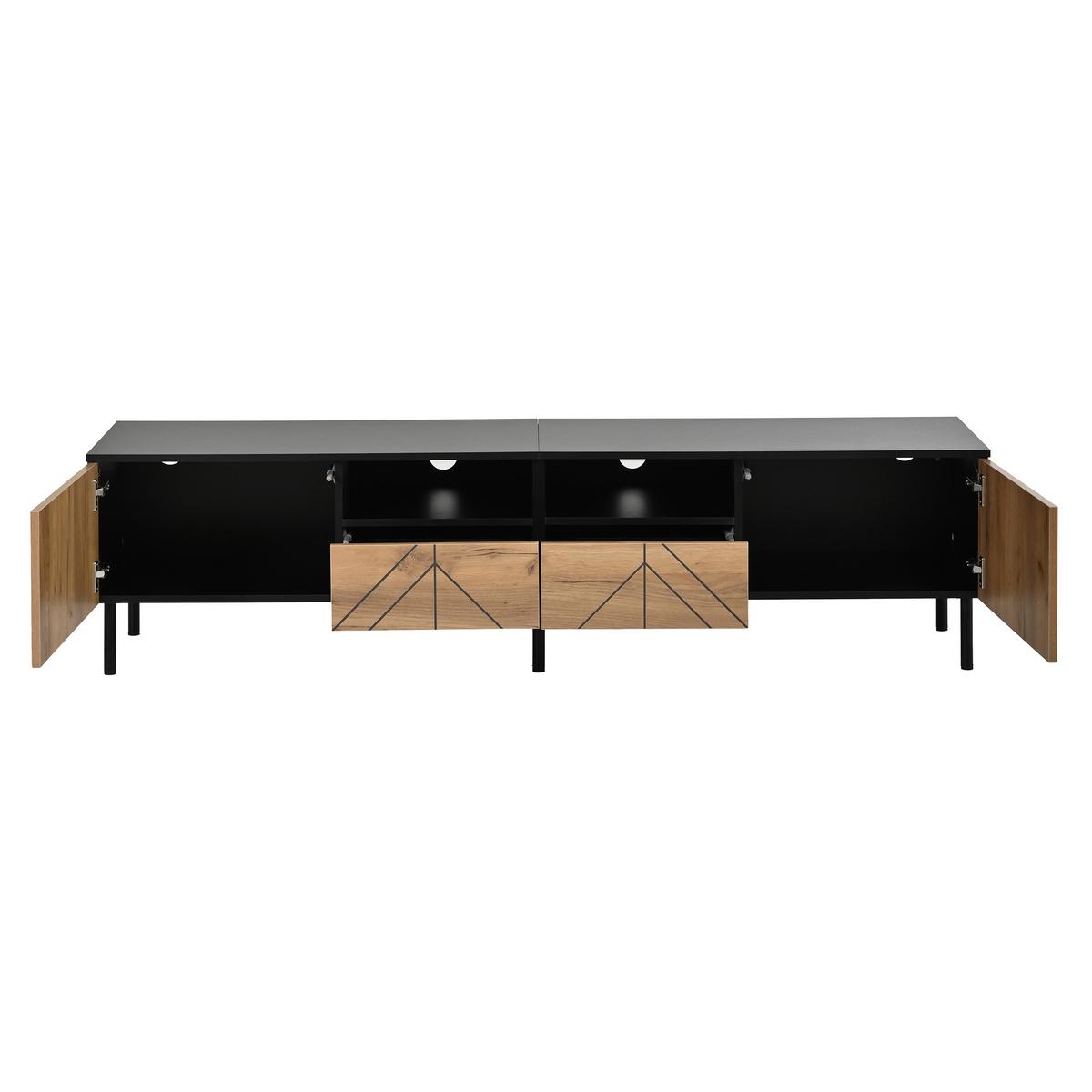 TV-LOWBOARD 180cm Schwarz & Holzoptik mit Türen & Schubladen - Naturfarben, Holzwerkstoff (180/45/40cm) - Urban Meuble