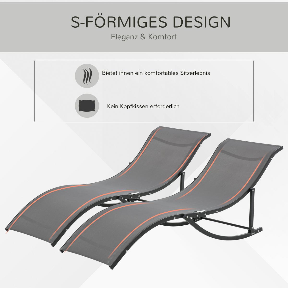 2ER Set Sonnenliege Gartenliege Stoffliege Relaxliege Alu Texteline Dunkelgrau - Dunkelgrau, Textil (61/63/165cm) - Outsunny