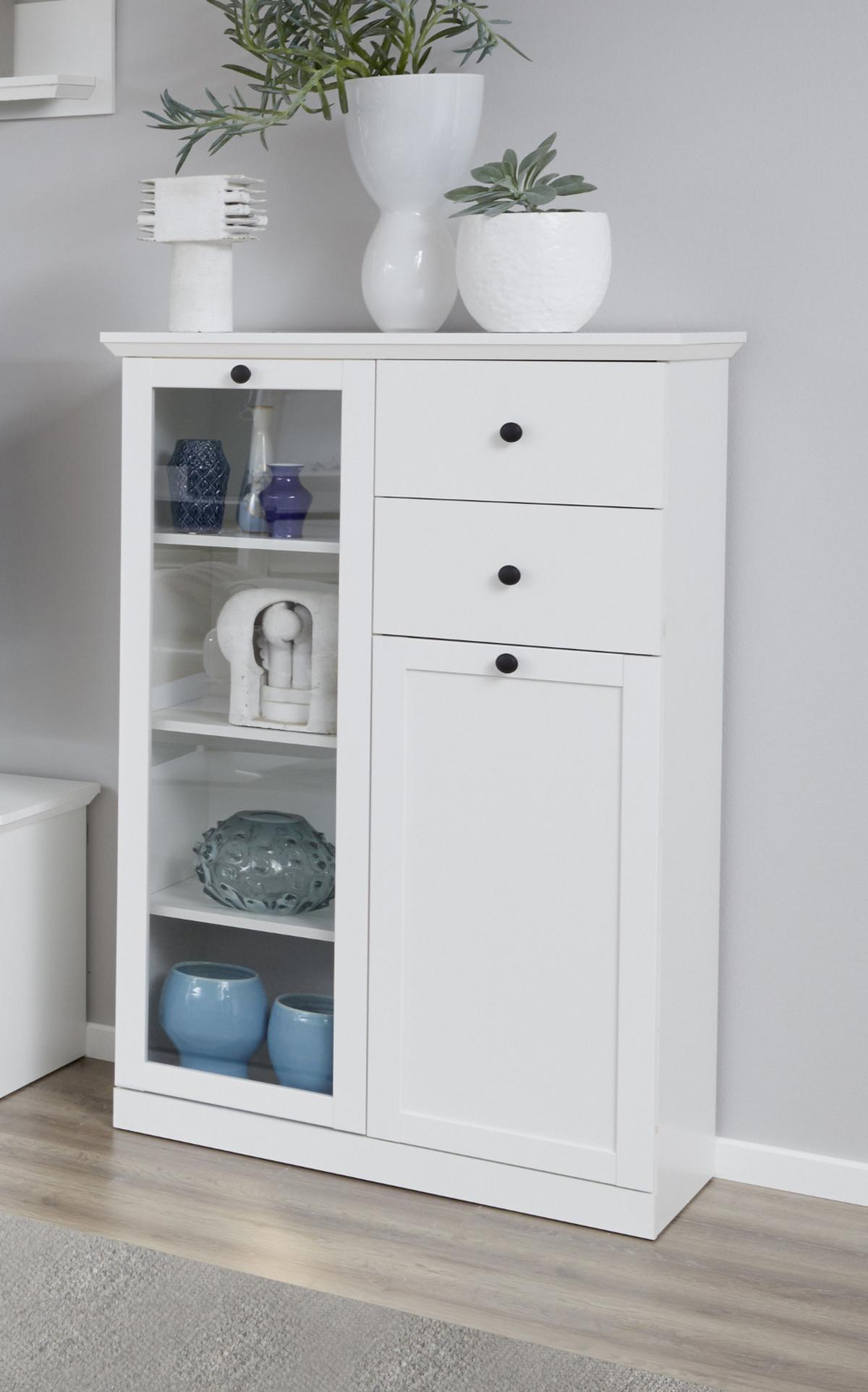 HIGHBOARD weiß matt 81 x 129 cm, Kommode im Landhaus-Stil - Silberfarben/Weiß, Glas/Holzwerkstoff (81/129/41cm) - Top.Furn