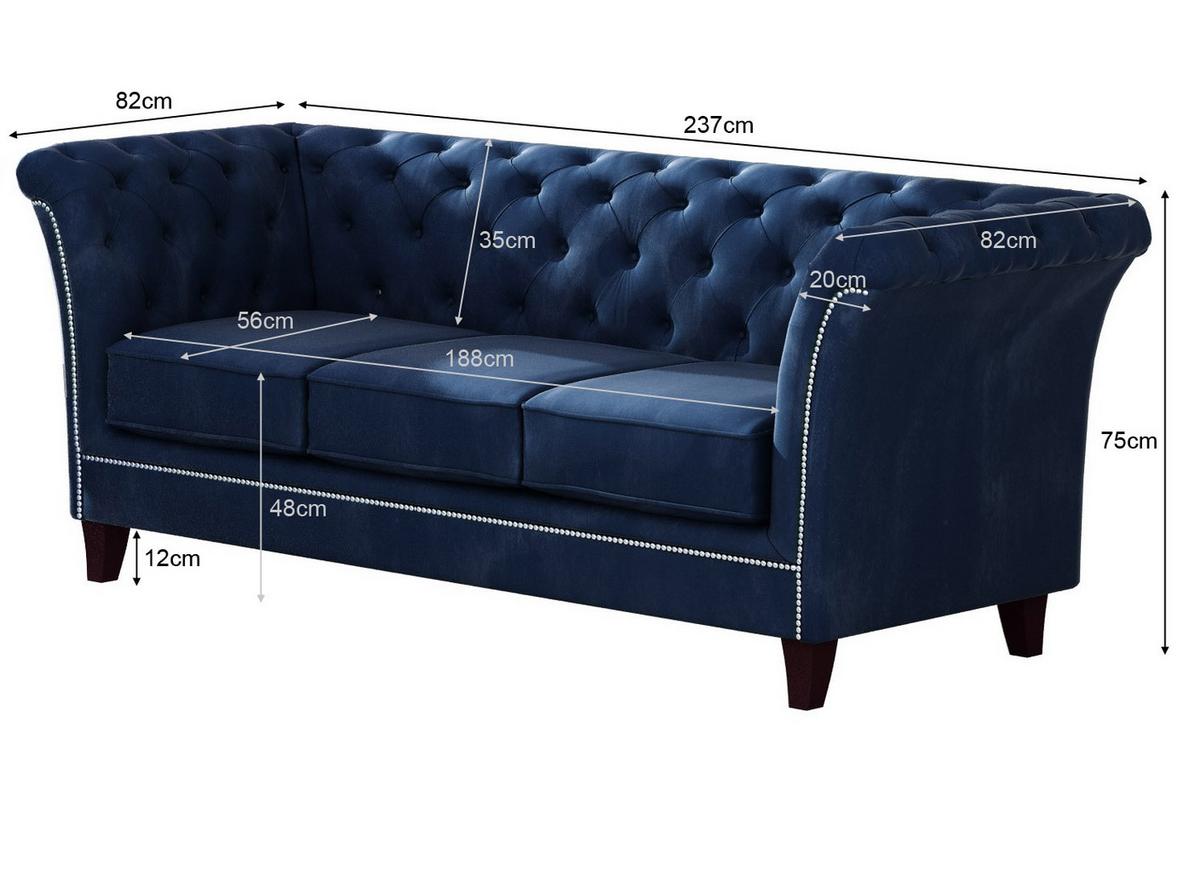 SITZGARNITUR 3+2+1 Chesterfield Fusion Blau Samt - Blau/Braun, Holz/Textil (237/75/82cm) - S-Style Möbel