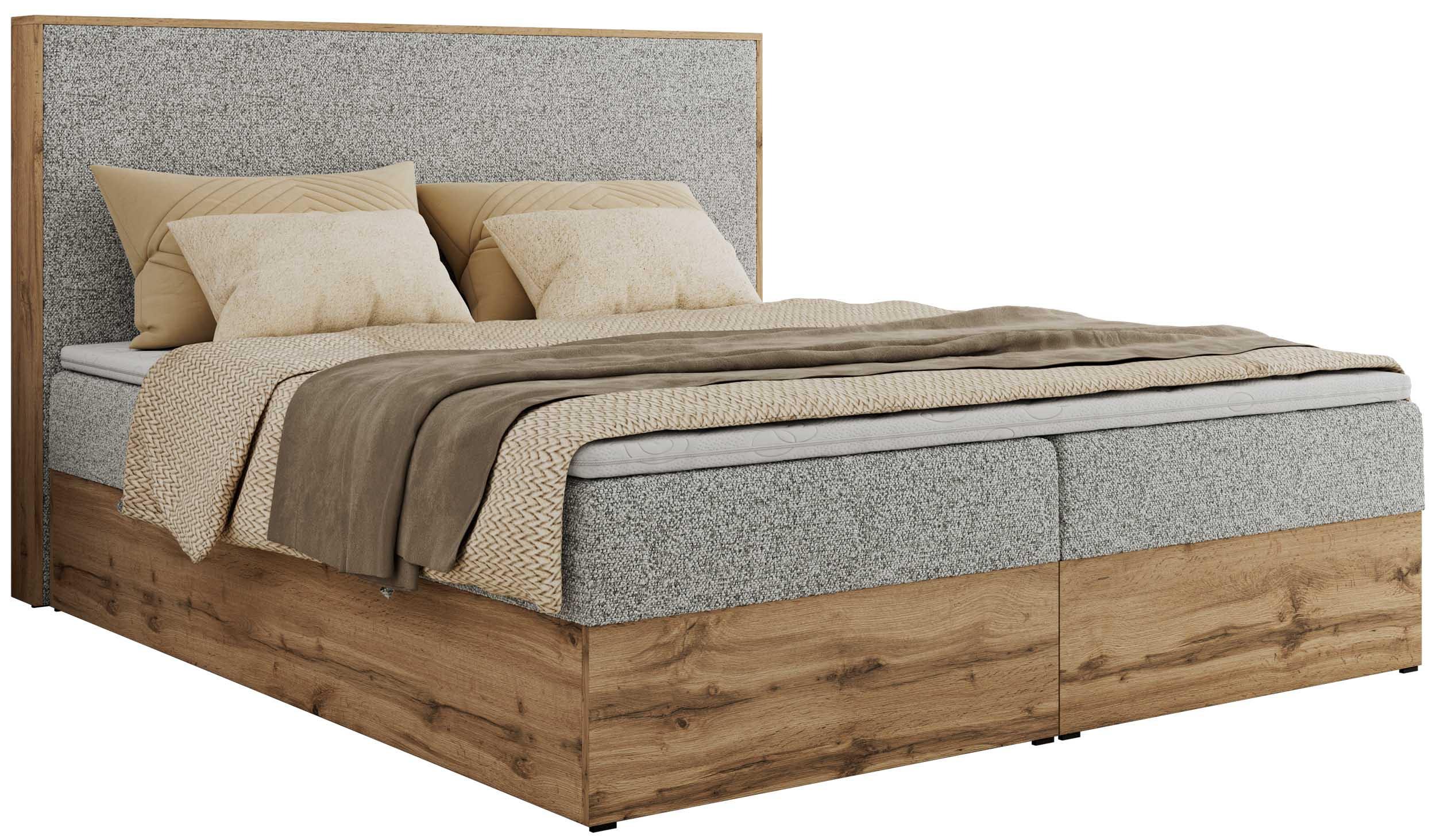 BOXBETT WOOD CLASSIC 160/200 - Hellgrau Strukture - H4 - Hellgrau, Textil (160/200cm) - MKS