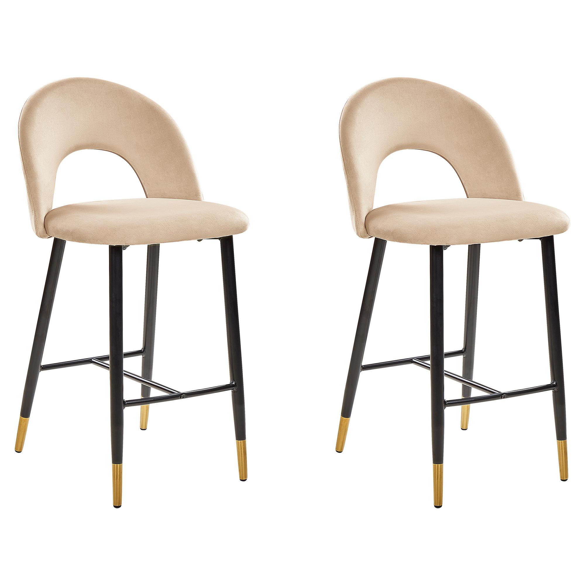 BARSTUHL 2er-Set Samtstoff Beige Falton - Beige, Textil/Metall (48/98/49cm) - Beliani