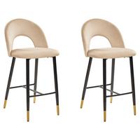 BARSTUHL 2er-Set Samtstoff Beige Falton - Beige, Textil/Metall (48/98/49cm) - Beliani