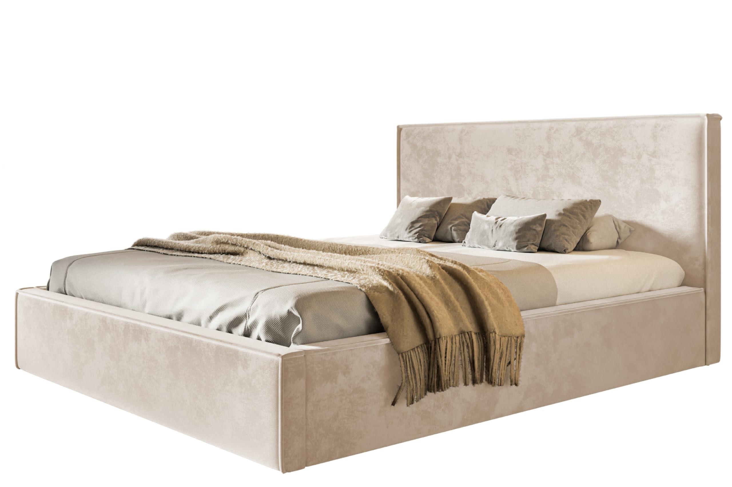 BETT 90x200 - Polsterbett mit Bettkasten und Metallrahmen - Modern Betten - Amor-Samtstoff - Kollektion Milano - Beige - Beige, Holz/Textil (90/200cm) - Alpi-Möbel