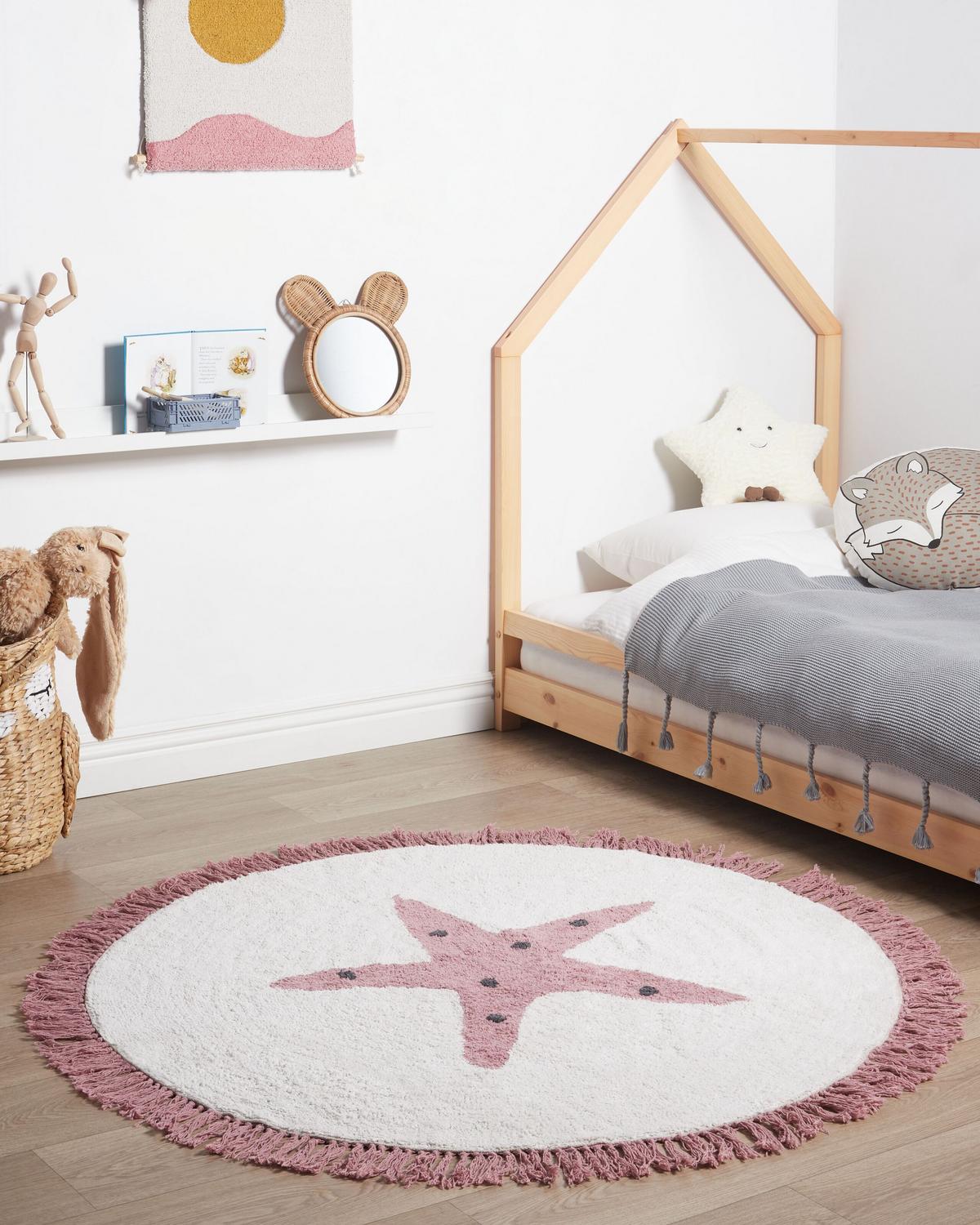 KINDERTEPPICH Stars 120/120 cm - Pink/Weiß, Textil (120/120cm) - Beliani