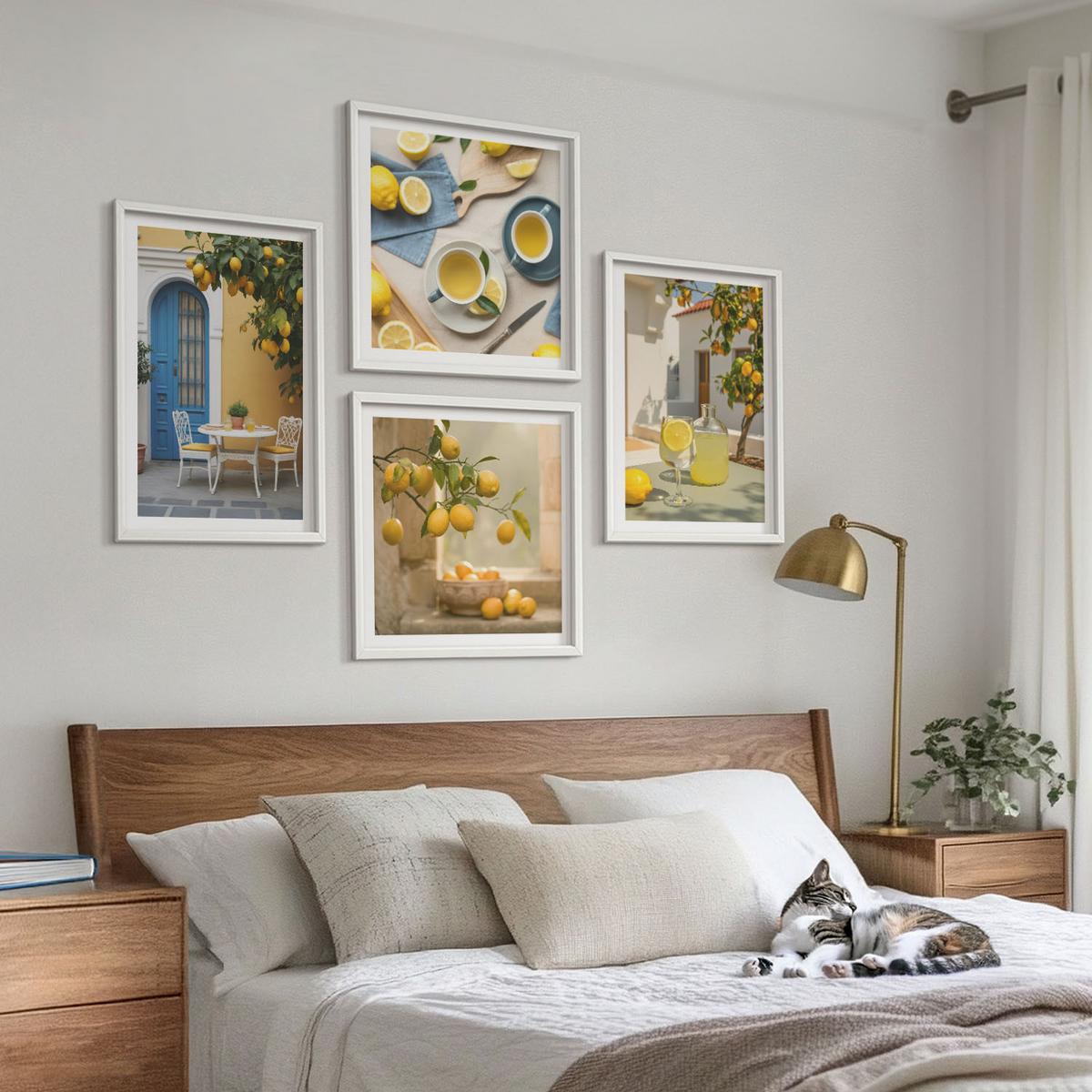 BILDER SET 4er Set - 50x50 cm & 40x60 cm Weißer Rahmen - Zitronenlimonade blaue Tür - Weiß, Kunststoff (50/50cm) - TULUP