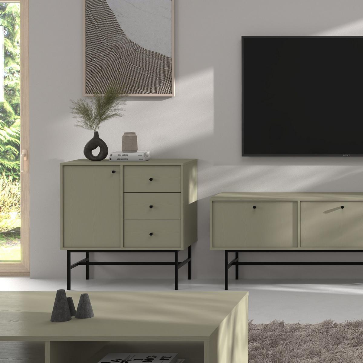 KOMMODE TORINO 84/86/41 cm mit 3 Schubladen 1 Türen Hellgrün - Schwarz/Hellgrün, Holzwerkstoff (84/86/41cm) - MASSENO