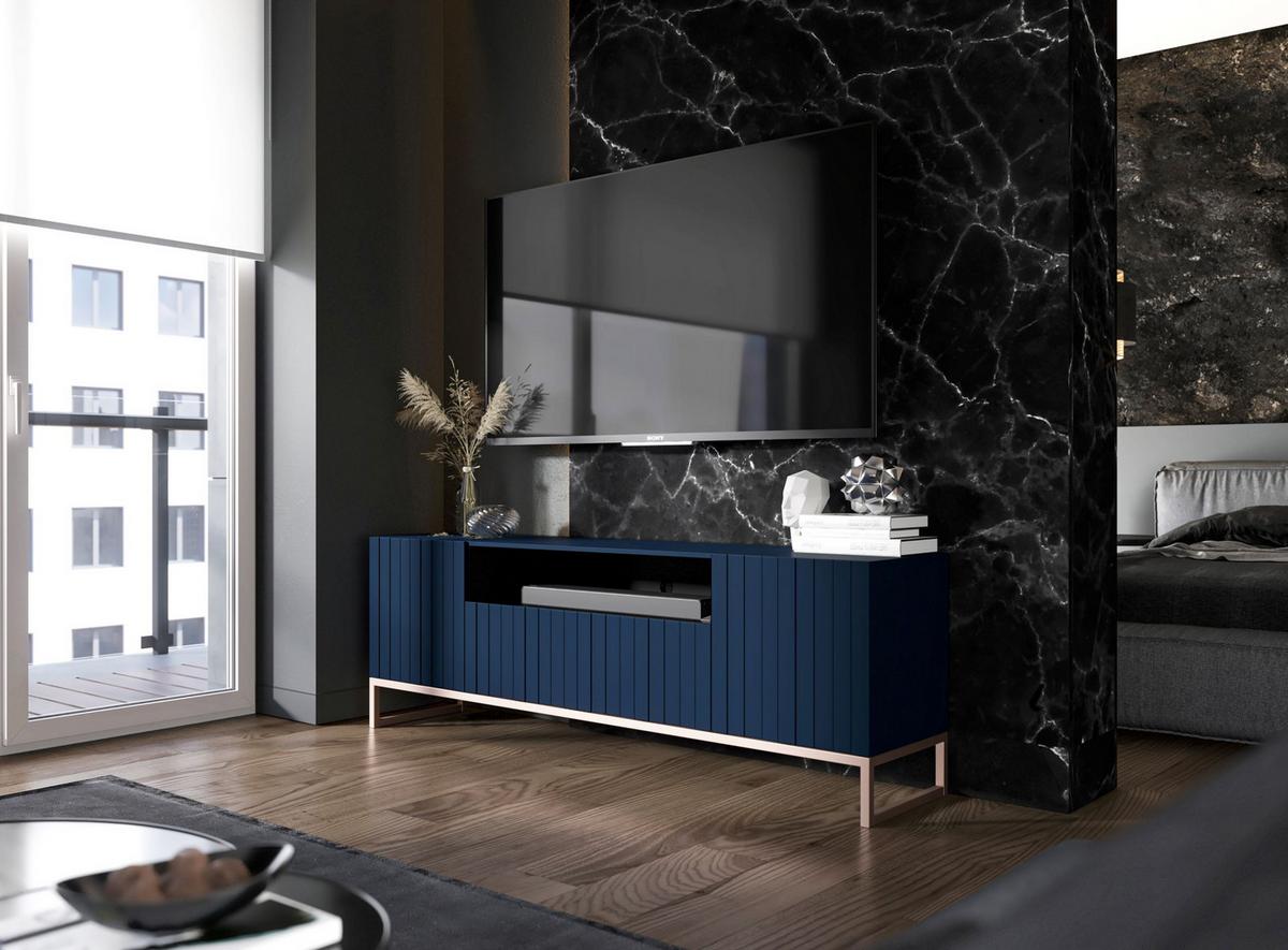 TV-SCHRANK Elpis2 Marineblau Matt mit Metallrahmen 150 cm - Blau/Kupferfarben, Holzwerkstoff/Metall (150/51.5/36.5cm) - Meble Lindner