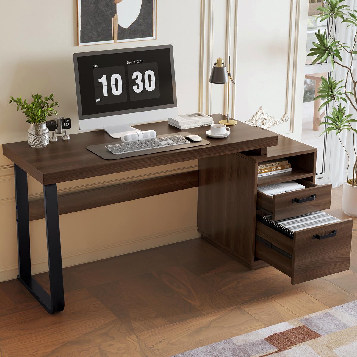 BÜROSCHREIBTISCH braun, Stahl, 3 Schubladen - Walnussfarben, Holzwerkstoff (54/161/76.4cm) - Urban Meuble