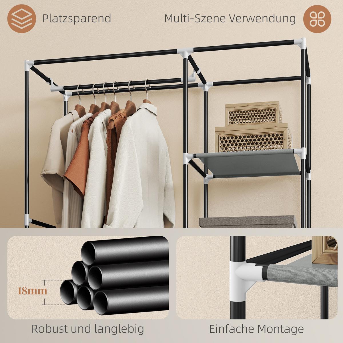 KLEIDERSCHRANK, Stoffschrank, Grau - Grau, Metall (43/162.5/103cm) - HOMCOM