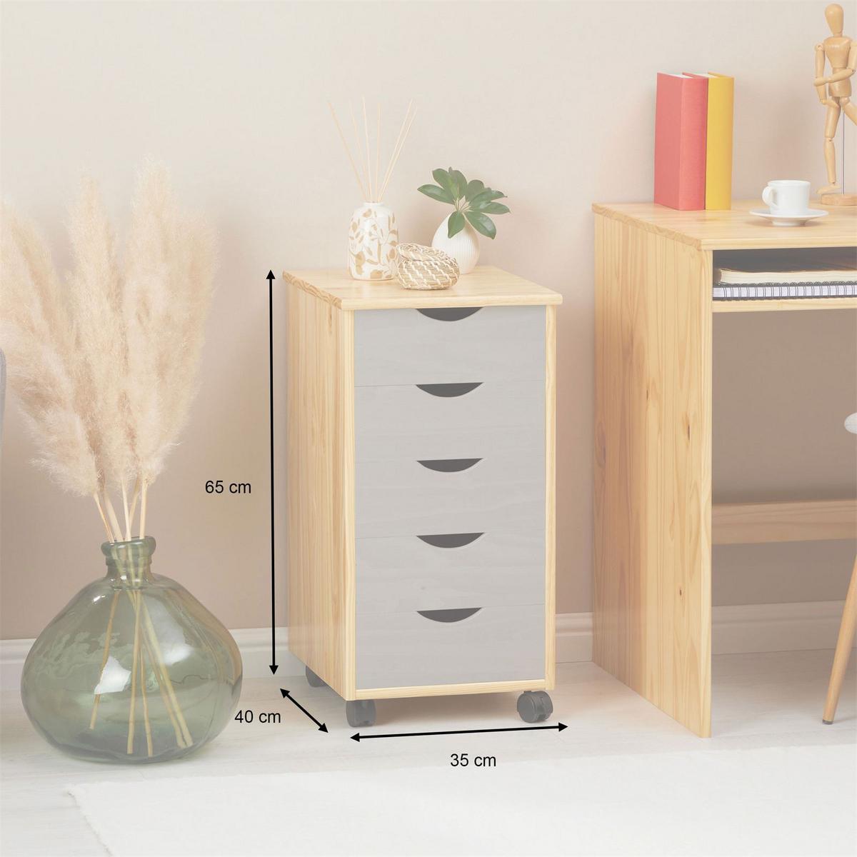 ROLLCONTAINER LAGOS - Naturfarben/Grau, Holz (35/65/40cm) - IDIMEX