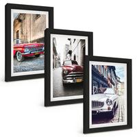 BILDER SET 3er Set - 20x30 cm Schwarzer Rahmen - Oldtimer in Städten - Schwarz, Kunststoff (20/30cm) - TULUP