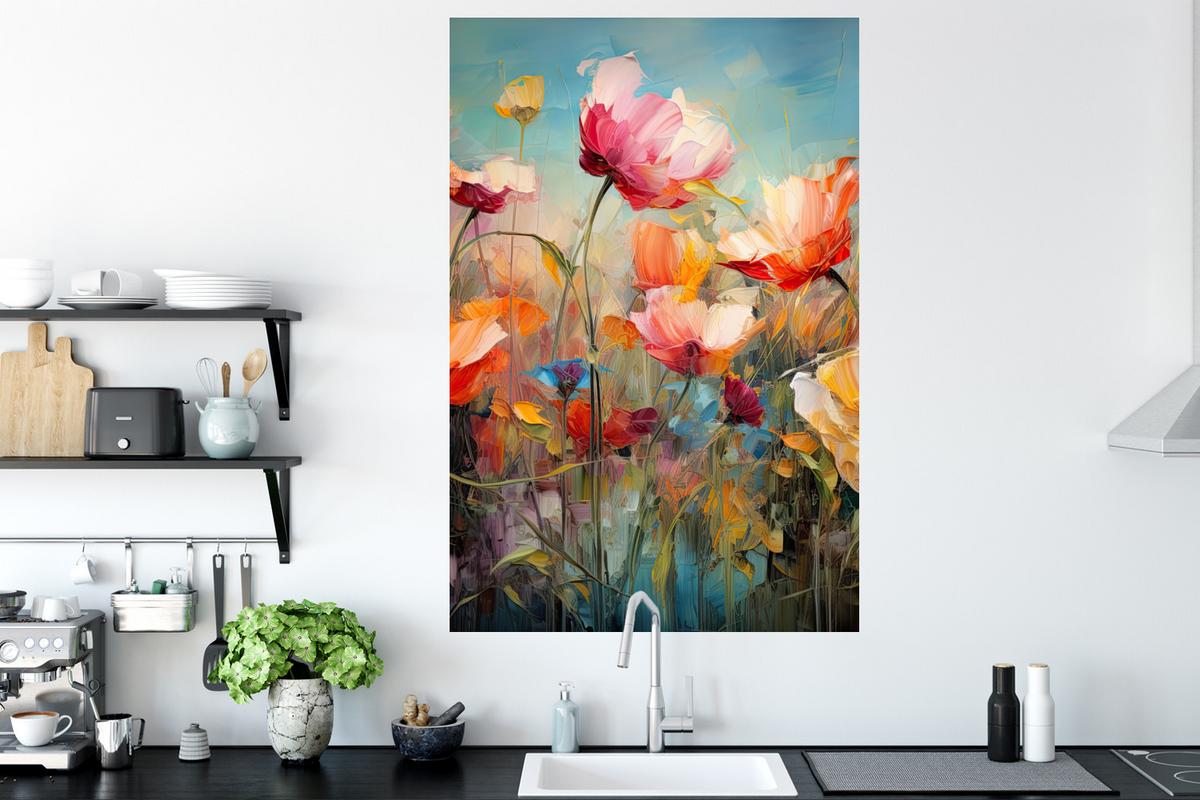 WANDTATTOO Blumen - Aquarell - Kunst - Botanisch - Natur Wandaufkleber 80x120 cm - Orange, Kunststoff (80/120/0.1cm) - MuchoWow