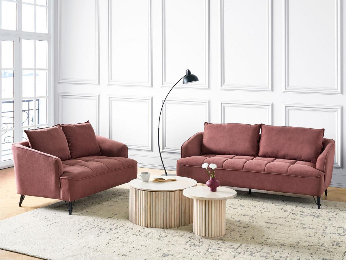 SOFA-SET 5-Sitzer Stoff Burgunderrot Hobro - Rot/Schwarz, Textil (196/87/85cm) - Beliani