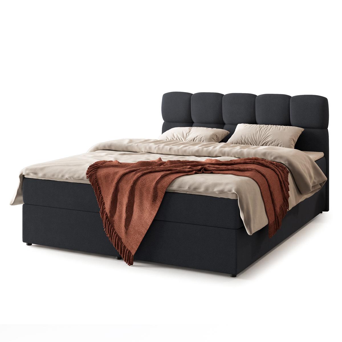 BOXBETT MERU 140x200 cm mit Matratze und Topper - Schwarz - Schwarz, Holz (140/200cm) - MASSENO