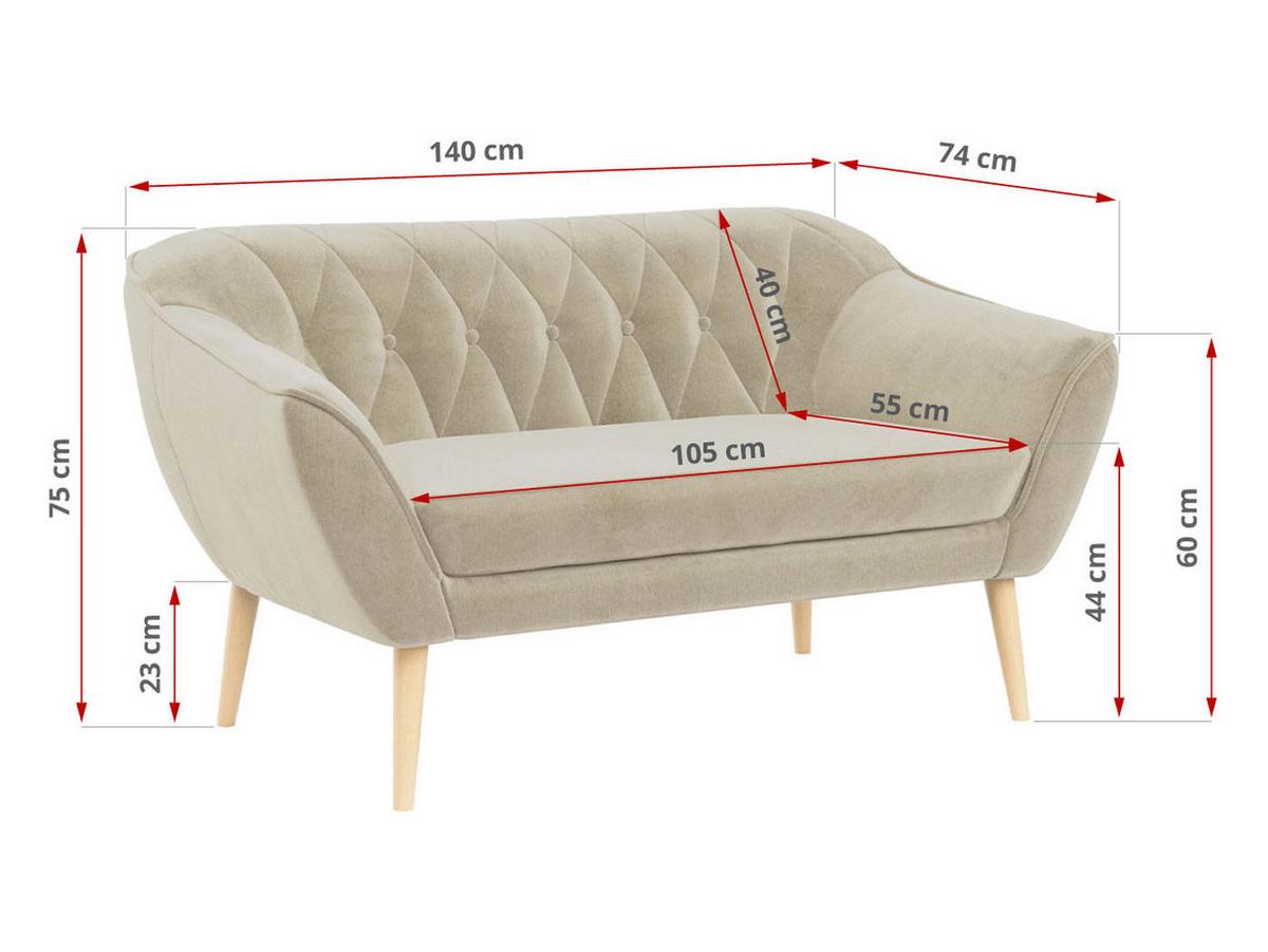 SOFA Pirs 2 Sitzer Velvet Beige - Beige/Braun, Holz/Textil (140/75/74cm) - MKS