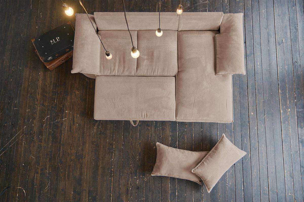 ECKSOFA DAMETO Braun Cord Mit Schlaffunktion - Schwarz/Braun, Kunststoff/Textil (266/174cm) - KAWOLA