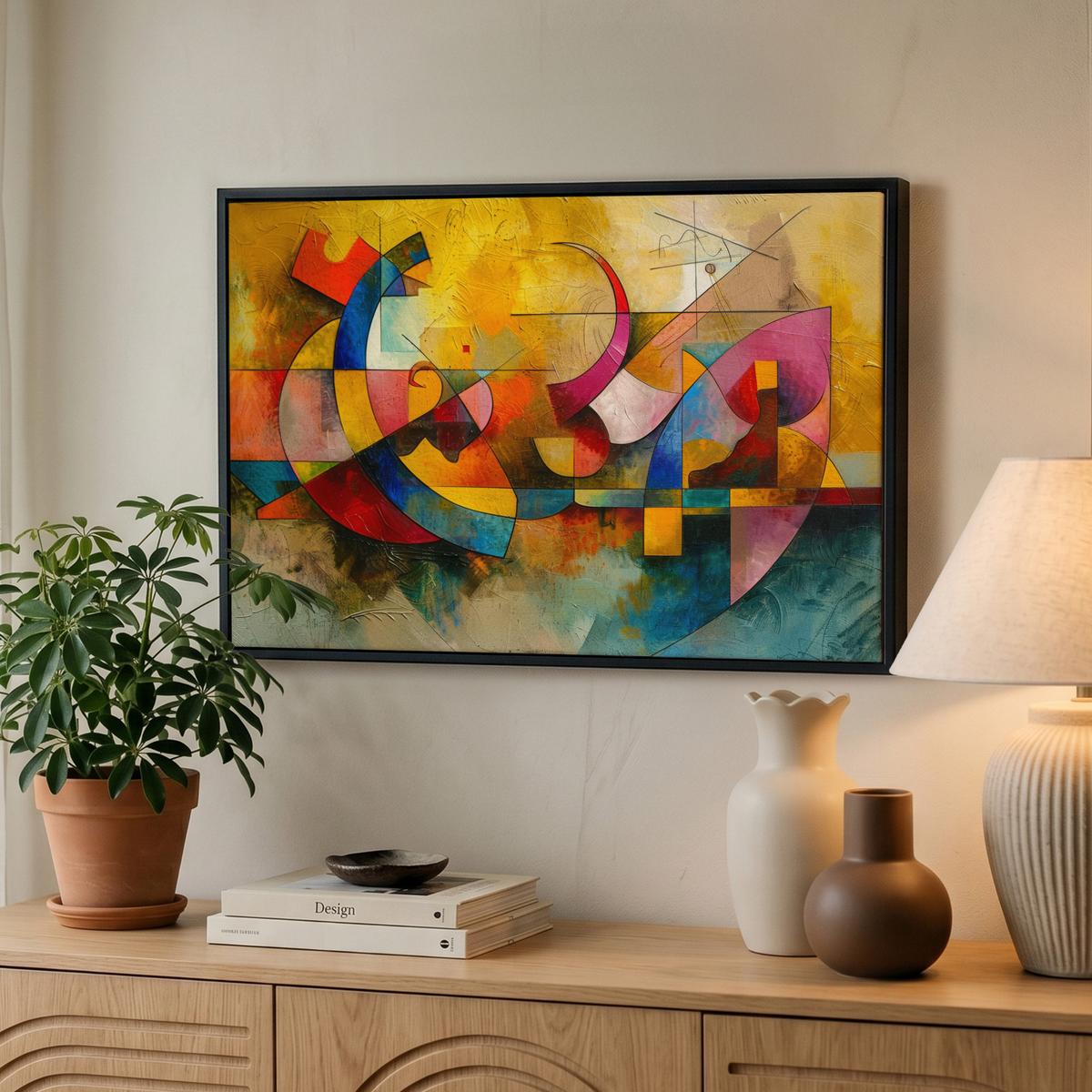 LEINWAND Bilder mit Rahmen - Kunst - Abstrakt - Modern - 60x40 - Gelb, Textil (60/40cm) - MuchoWow