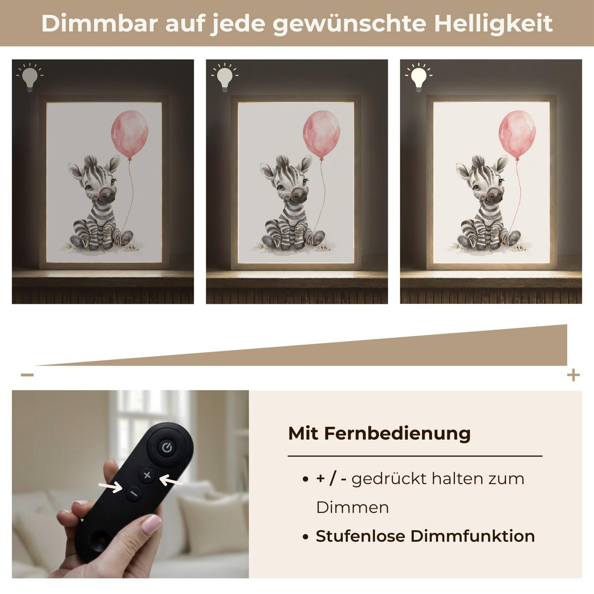 NACHTTISCHLAMPE MIT AKKU Zebra - Baby - Tiere - Rosa Luftballon 30x40 cm - Weiß, Holzwerkstoff (8/30/40cm) - OnlyWow