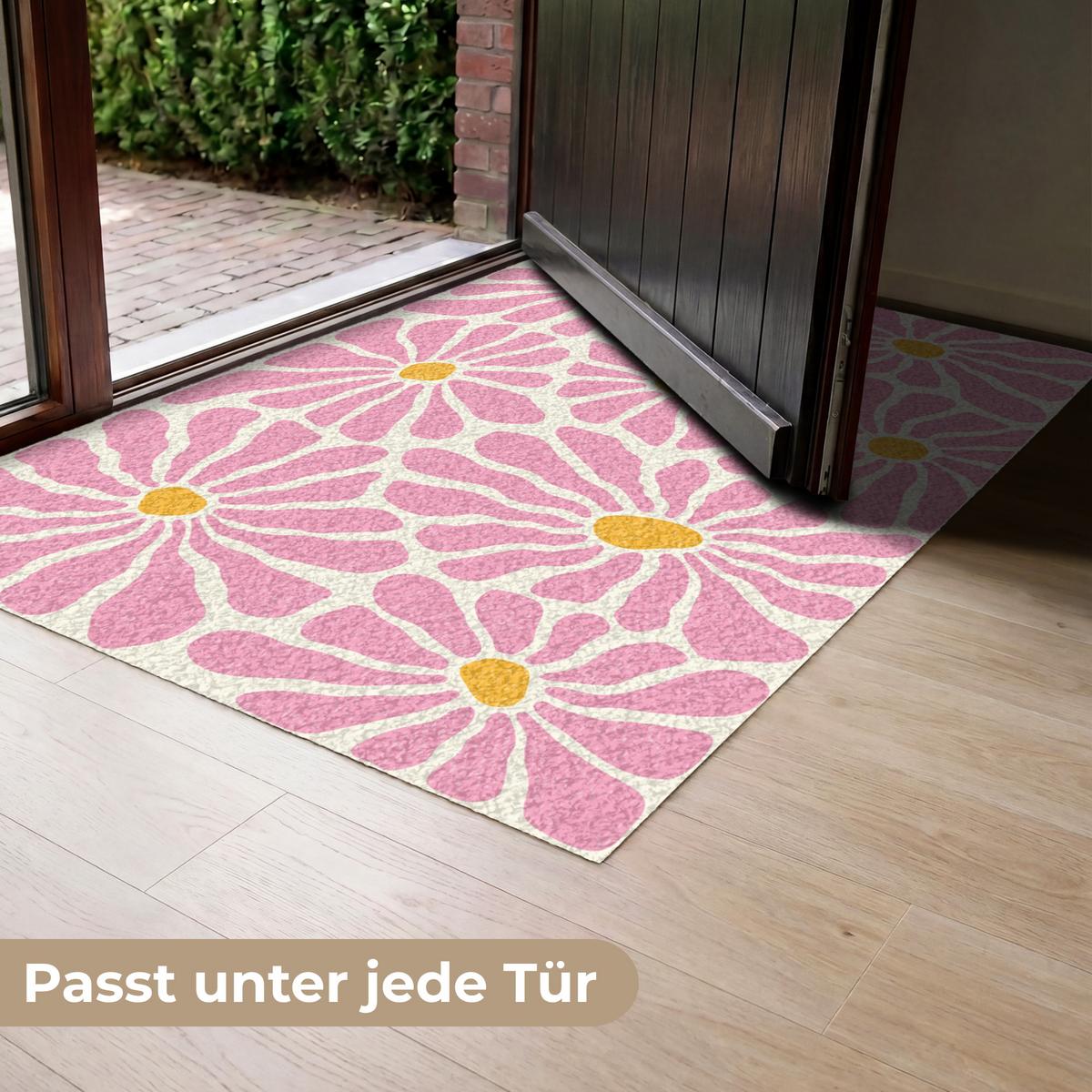 FUSSMATTE Blumen - Muster - Rosa - Beige - Orange Sauberlaufmatte 120x80 cm - Rosa, Kunststoff (120/0.4cm) - MuchoWow