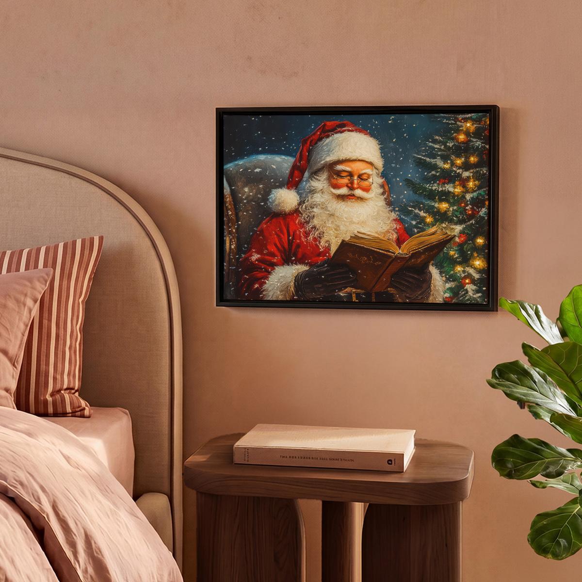 LEINWAND Bilder mit Rahmen - Weihnachtsmann - Weihnachten - Winter - Weihnachtsbaum - 40x30 - Bordeaux, Textil (40/30cm) - MuchoWow