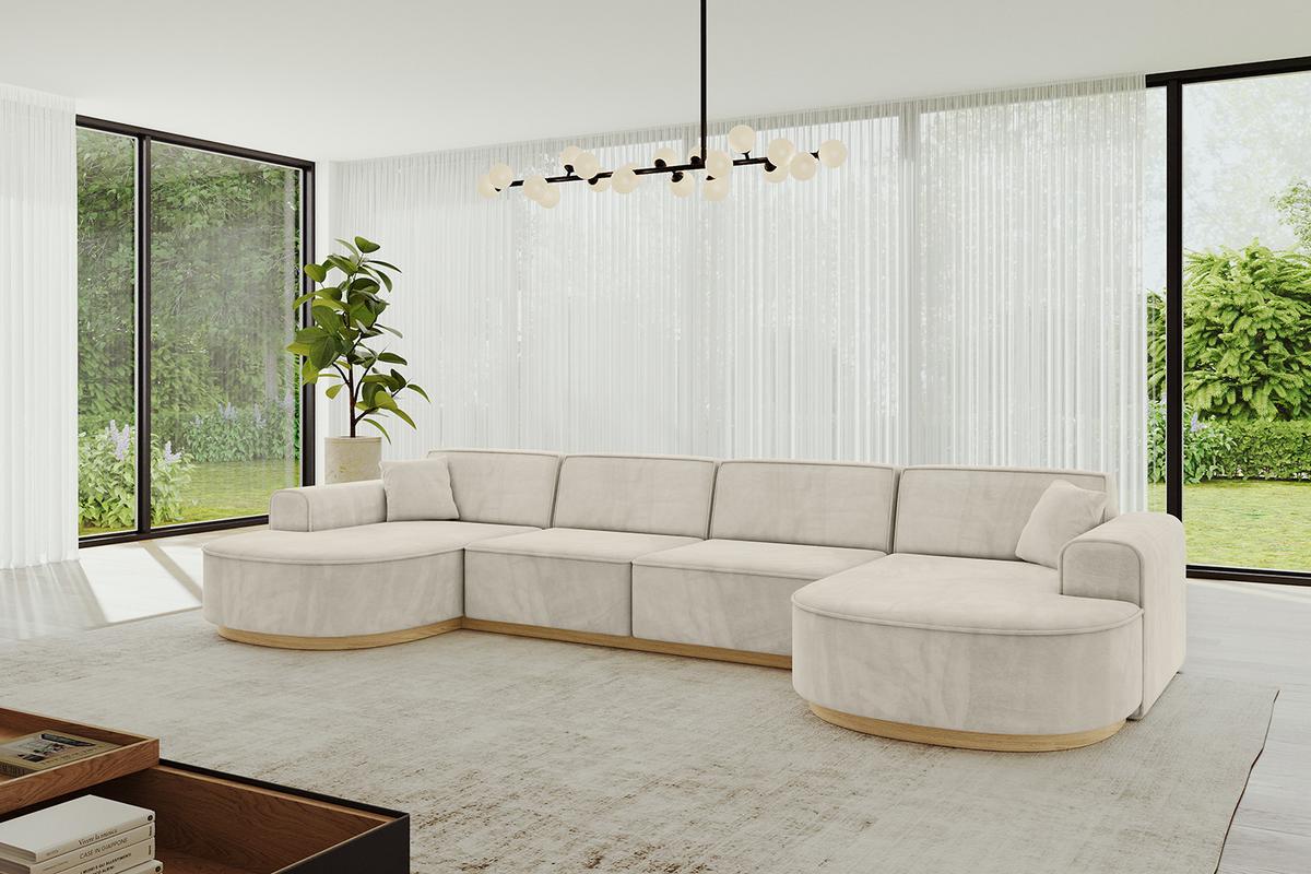 WOHNLANDSCHAFT MARI-U2-v2 - 388x171x83 cm Ecru Velours - Ecru, Holzwerkstoff/Textil (388/83/171cm) - ALTDECOR