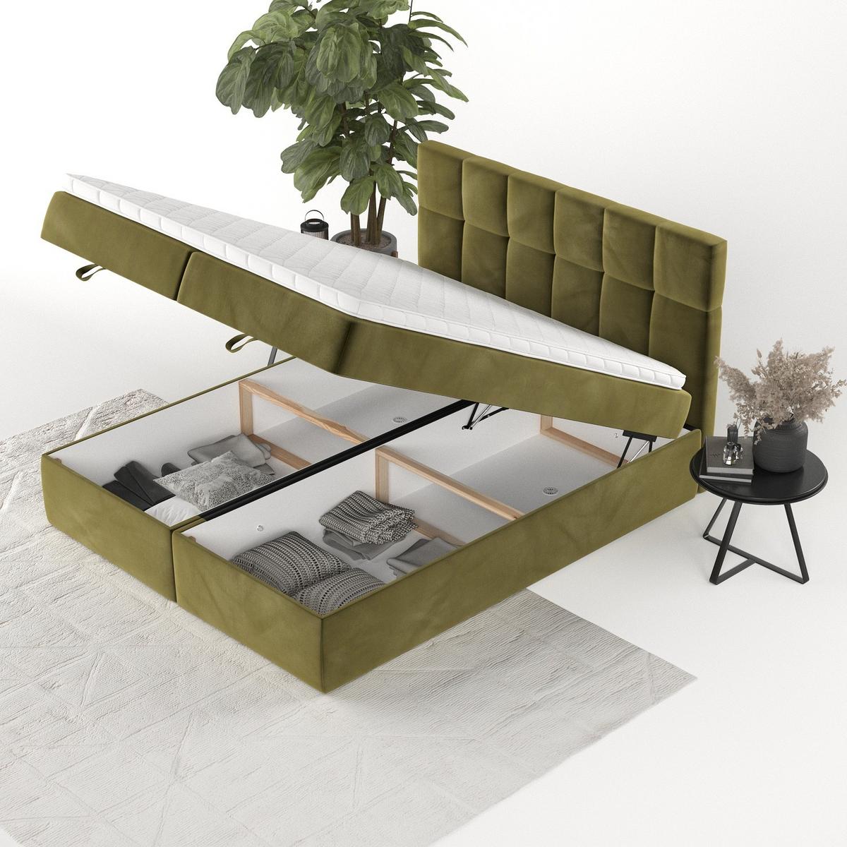 BOXBETT Savio 200/200 cm Olivgrün im Kronos Stoff - Schwarz/Olivgrün, Holz/Holzwerkstoff (200/200cm) - AltaBeds
