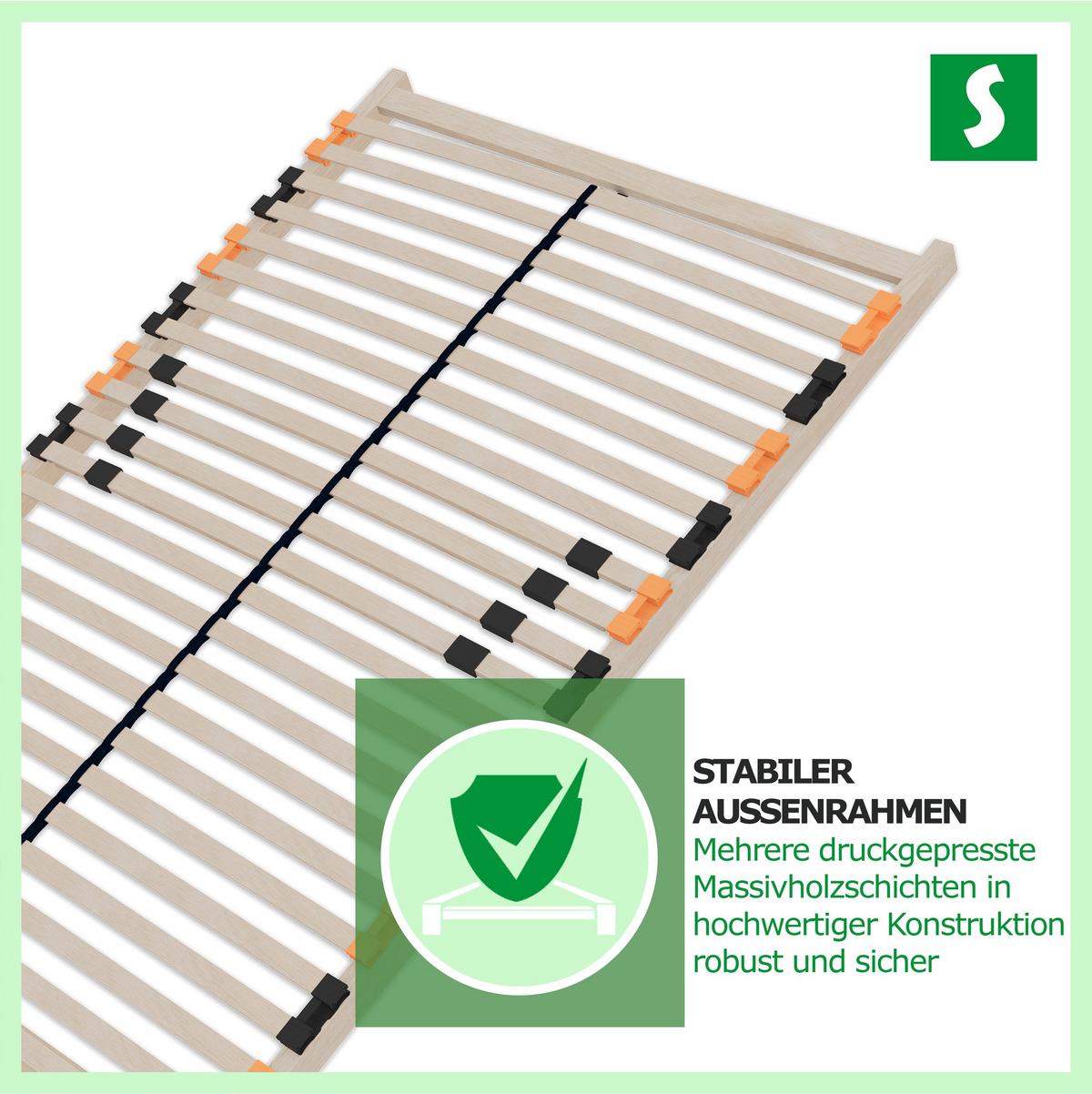LATTENROST ErgoFlex – 90/200 cm, 7 Zonen, Härtegrad einstellbar - Eschefarben, Holz/Metall (90/200cm) - Schlaftroll