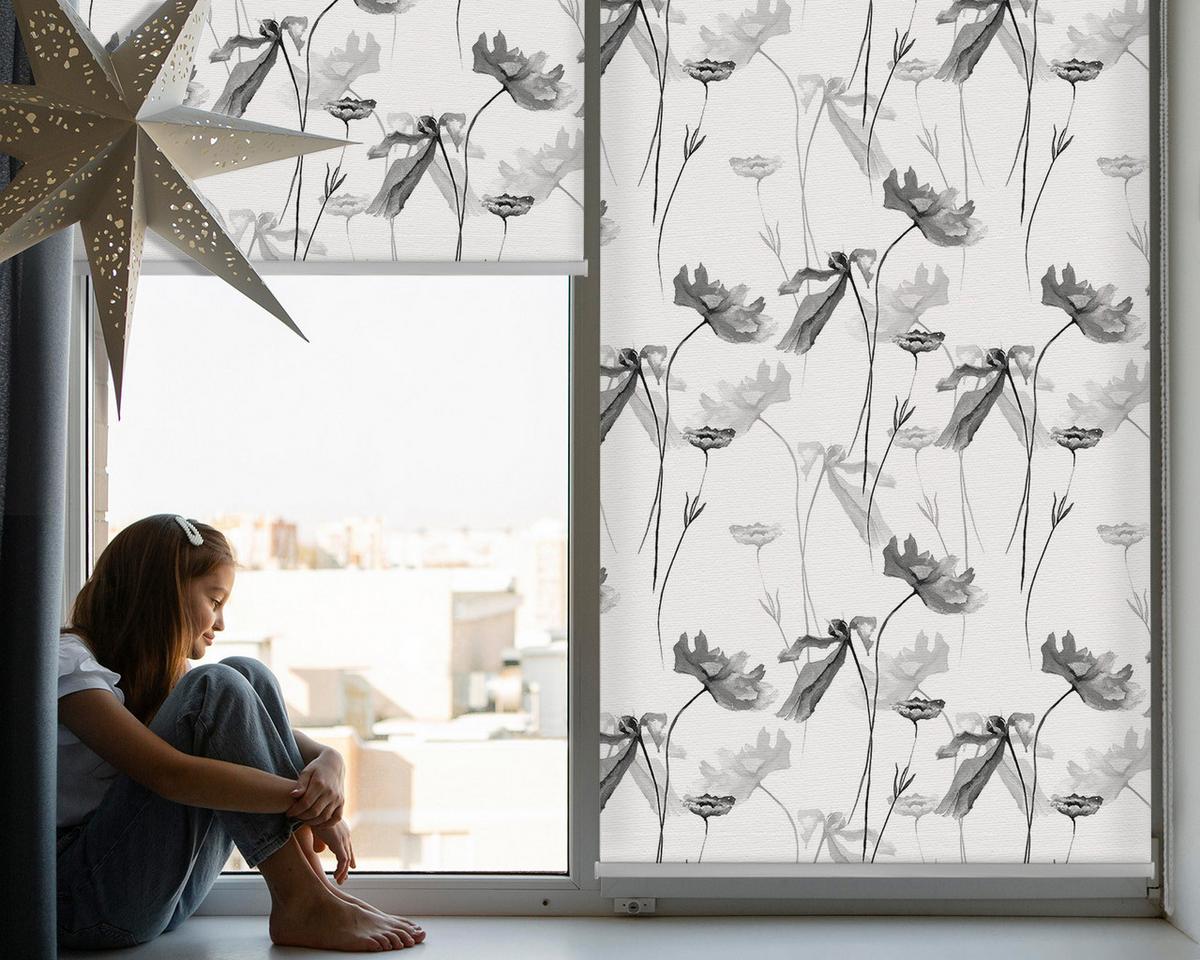 INNENROLLO - Fensterrollo - Rollo - 120x140 cm - Gezeichnete Blumen - Grau, Kunststoff (120/140/0.5cm) - TULUP