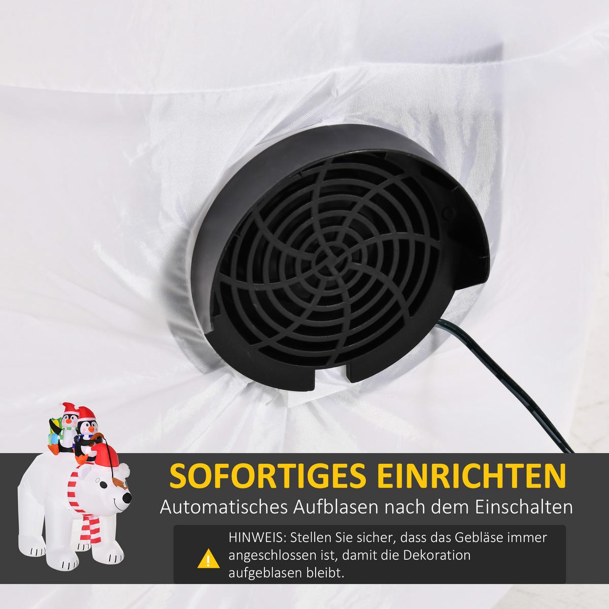 AUFBLASBARE Pinguine auf Eisbär Dekoration 2,1 m mit Lichtern Polyester - Multicolor, Kunststoff (113/206/227cm) - HOMCOM