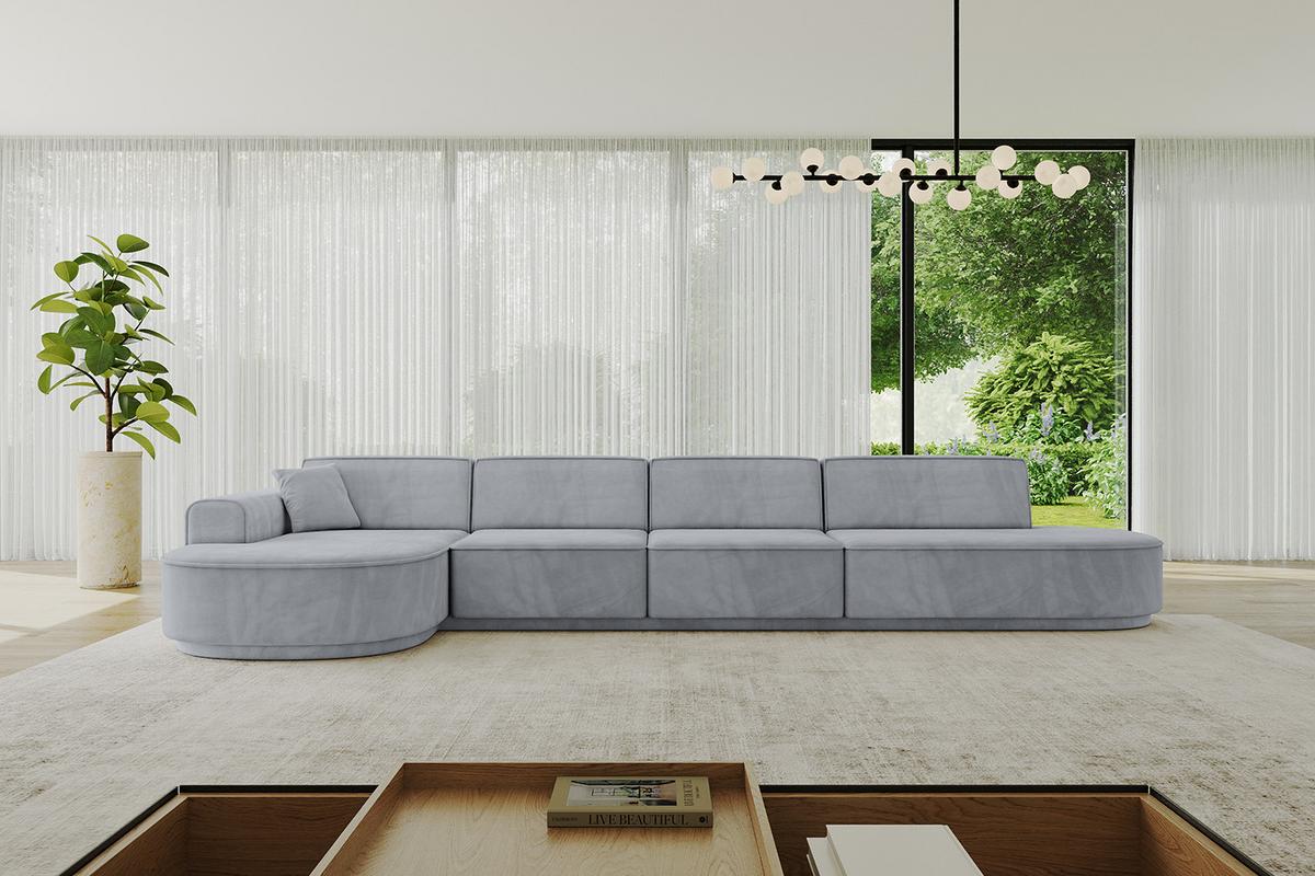 ECKSOFA Ottomane Links MARI-L3-v3 - 413x171x83 cm Grau Velours - Schwarz/Grau, Holzwerkstoff/Kunststoff (413/171cm) - ALTDECOR