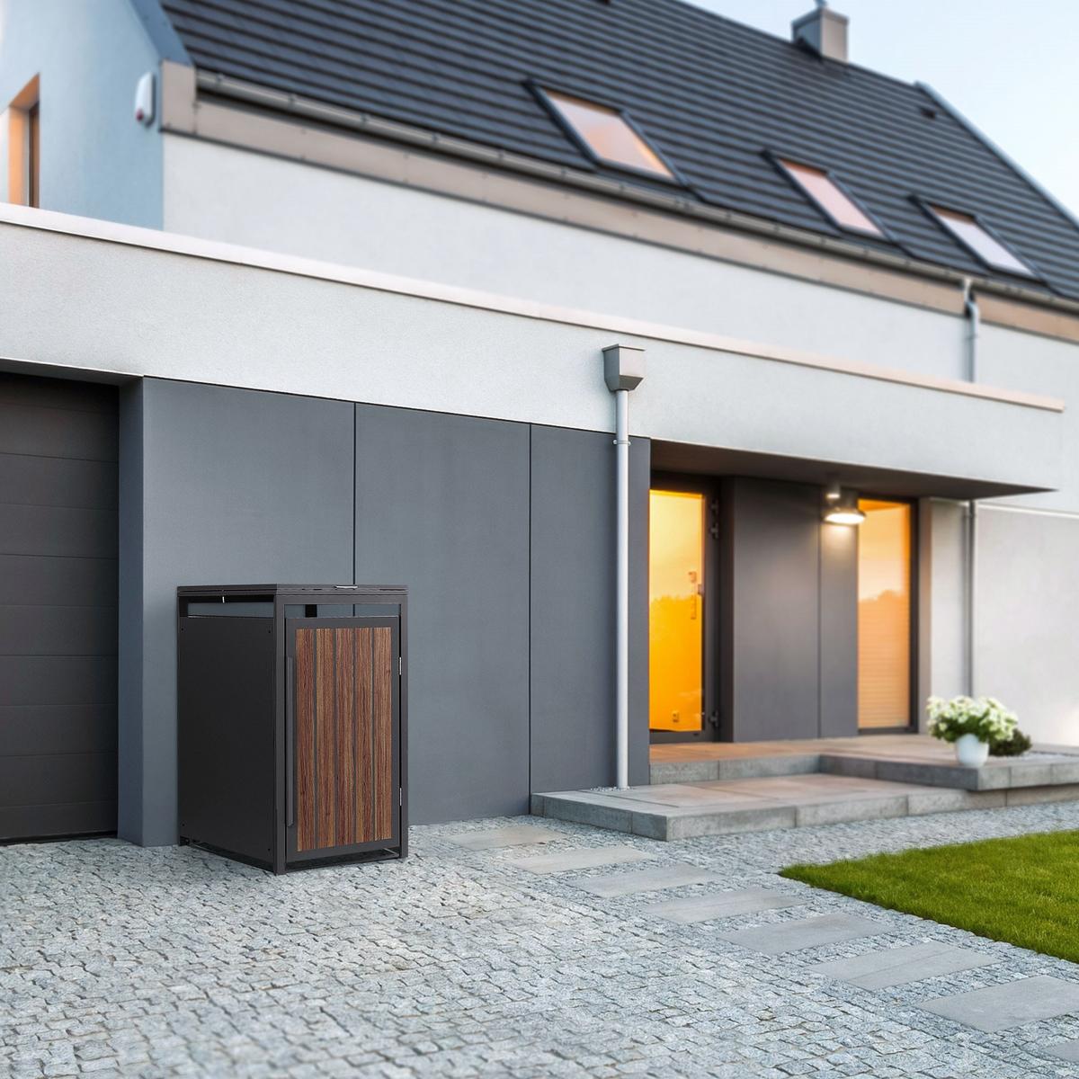 MÜLLTONNENBOX 1er 240L 68x80x120 cm Anthrazit-Eiche dunkel aus Stahl - Dunkelbraun, Metall (80/120/68cm) - ML-DESIGN