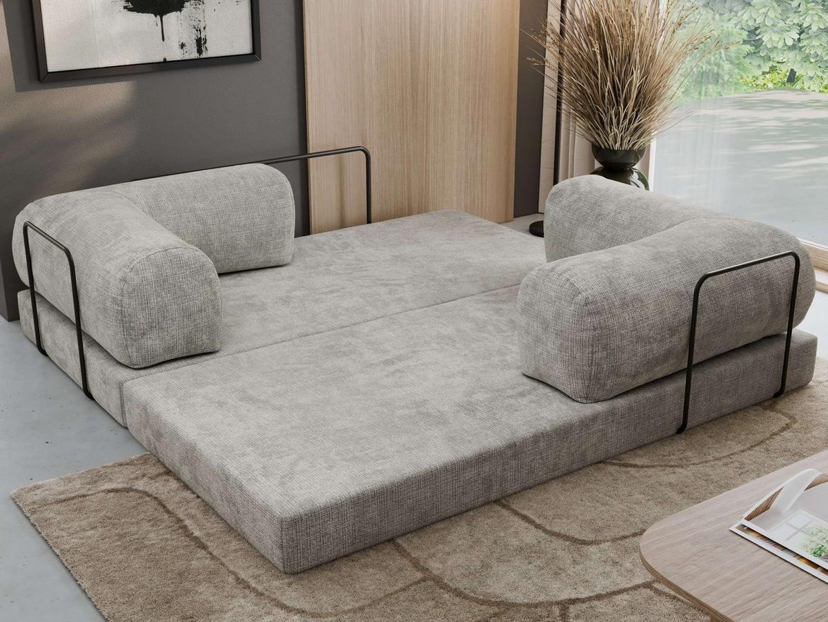 3-SITZER SOFA ORSETTO - Hellgrau Schenille grob gewebt - Hellgrau/Schwarz, Textil/Metall (200/70/100cm) - MKS
