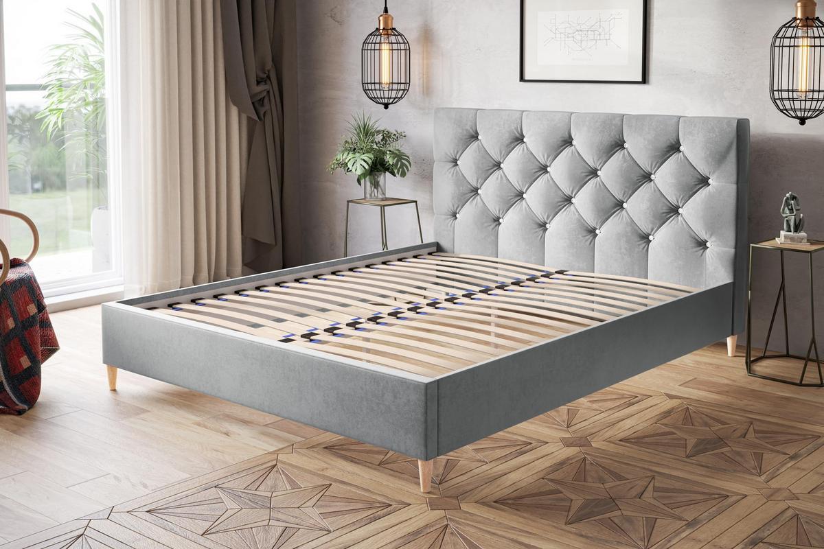 POLSTERBETT LUX Boston mit Kopfteil, 140 x 200 cm, Doppelbett mit Lattenrost aus Holz, Velourstoff Rosa, Füße in Farbe: Weiß - Pink, Holz/Textil (140/200cm) - Alpi-Möbel