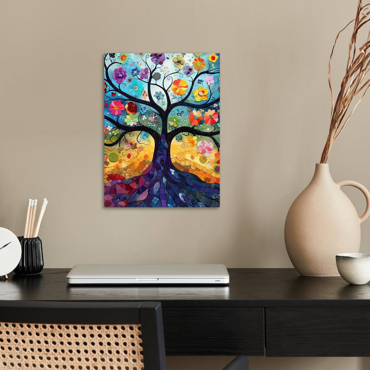 POSTER Kunst - Baum des Lebens - Blumen - Hippie Wandbilder 30x40 cm - Dunkelblau, Papier (30/40/0.1cm) - MuchoWow