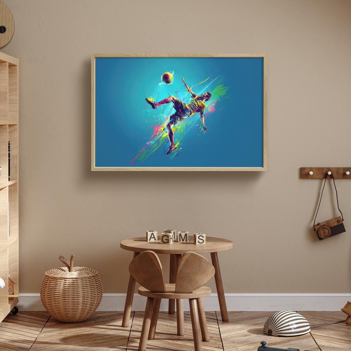 WANDLEUCHTE MIT AKKU Fußballer - Farbspritzer - Farbenfroh - Ball 100x70 cm - Blau, Holzwerkstoff (100/70/8cm) - OnlyWow