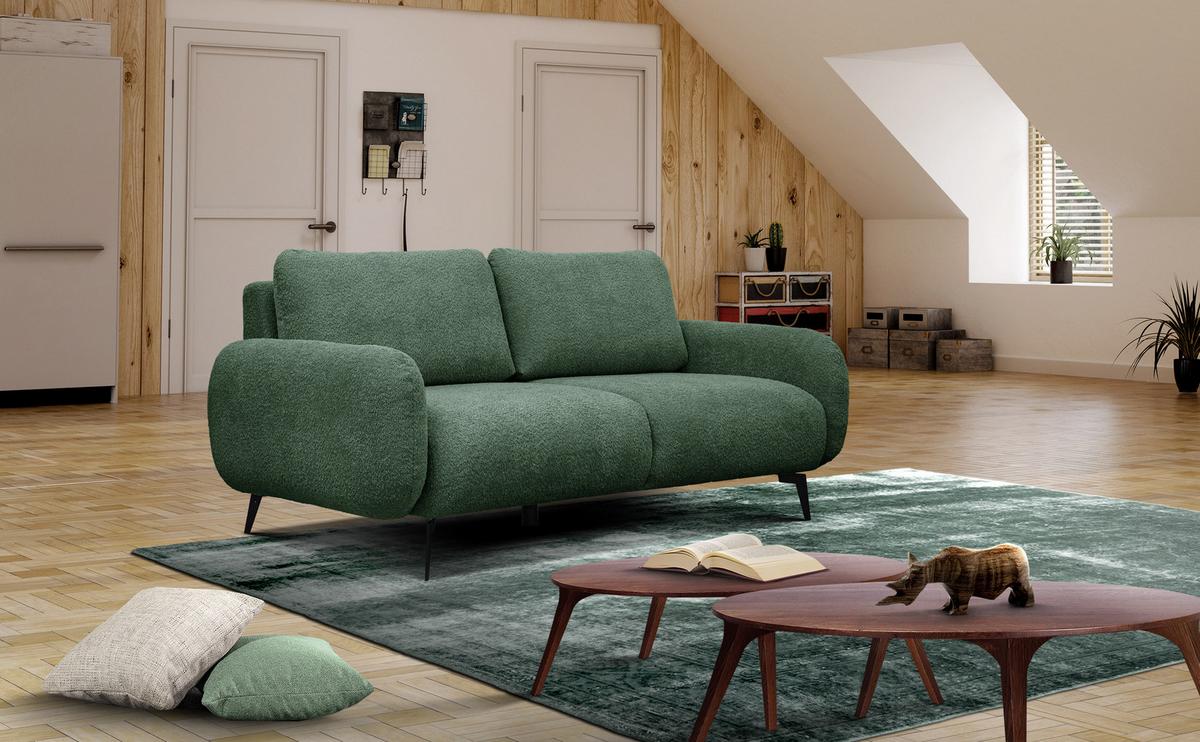 SOFA FEBE 3-Sitzer, olivgrün - Schwarz/Olivgrün, Holz/Textil (190/82/96cm) - Wozimo