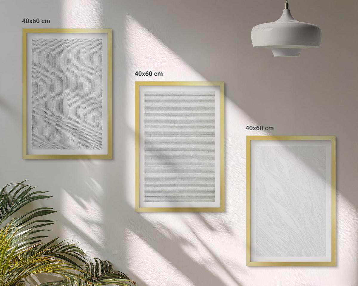BILDER SET 3er Set - 40x60 cm Goldrahmen - Helle Sandmusterstrukturen - Goldfarben, Kunststoff (40/60cm) - TULUP