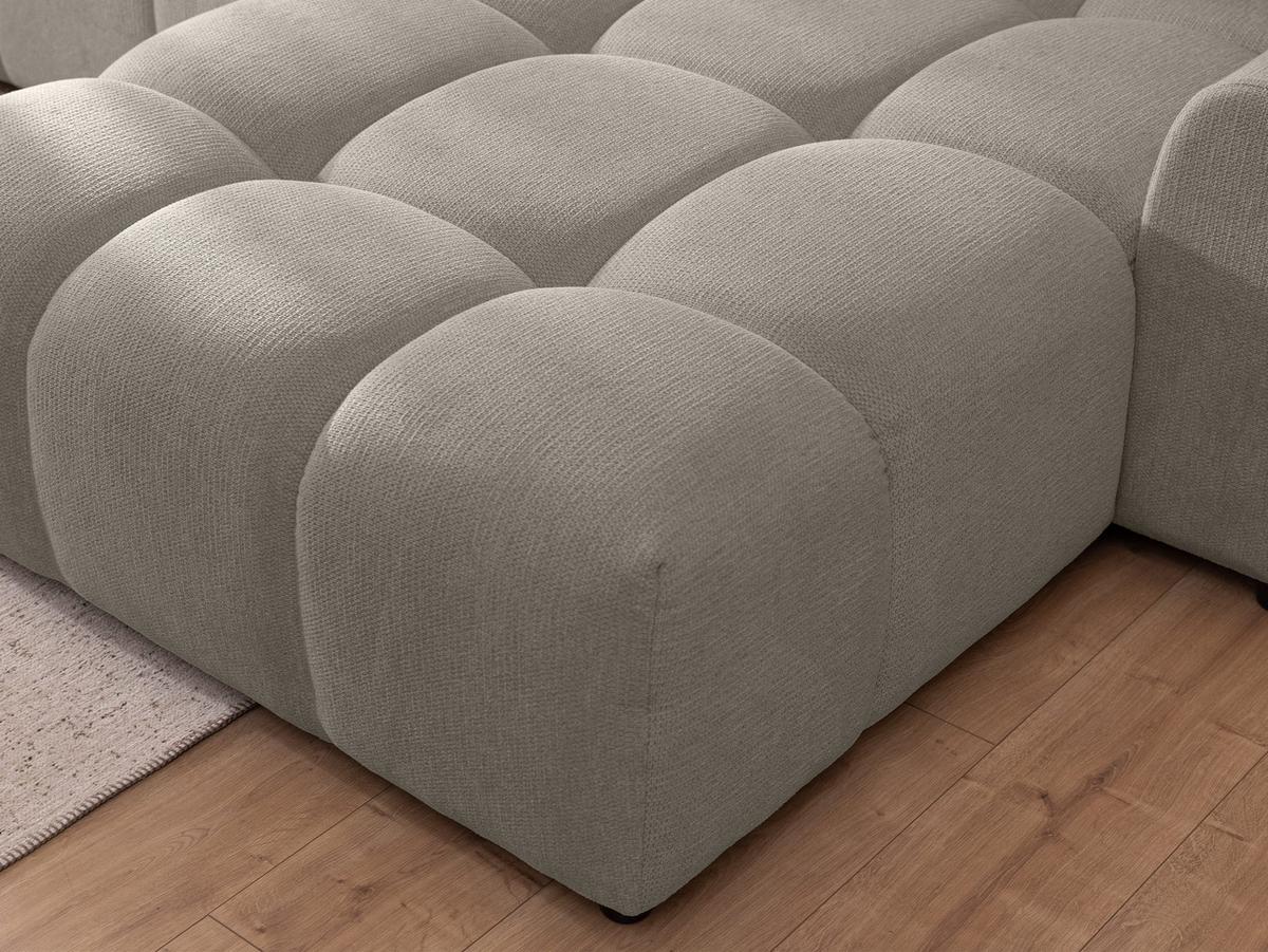 ECKSOFA Bubble mit losen Rückenkissen und Sitzfläche in Bubble-Optik aus weichem Taupe Strukturstoff mit schöner Sitzkomfort - Ottomane rechts - Taupe/Schwarz, Holz/Kunststoff (306/180cm) - S-Style Möbel