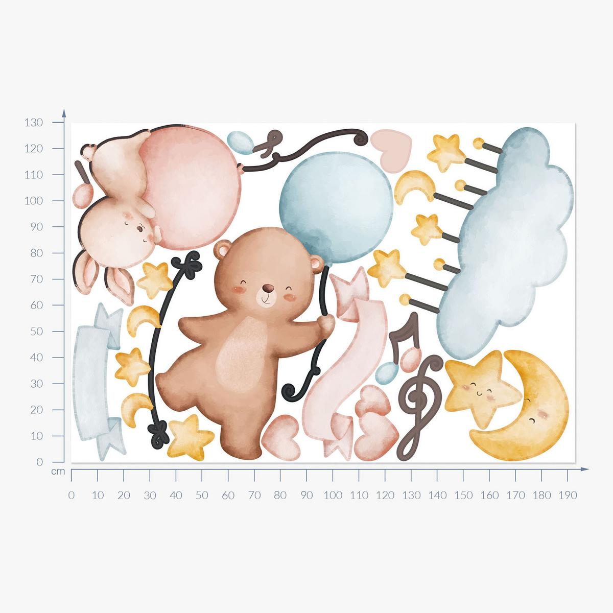 WANDAUFKLEBER 130x193cm - Tiere und Ballons - Multicolor, Kunststoff (130/193/0.1cm) - Wallfluent