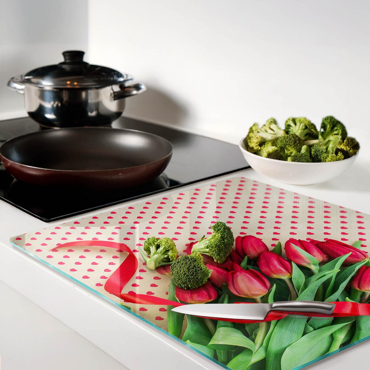 GLASPLATTE 60x52 cm Tulpenherzen - Rot, Glas (60/0.4/52cm) - TULUP