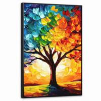 LEINWAND Bilder mit Rahmen - Baum - Kunst - Natur - Sonnenuntergang - 60x90 - Multicolor, Textil (60/90cm) - MuchoWow