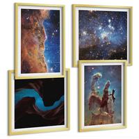 BILDER SET 4er Set - 50x50 cm & 40x60 cm Goldrahmen - Weltraumlandschaften von Galaxien - Goldfarben, Kunststoff (50/50cm) - TULUP